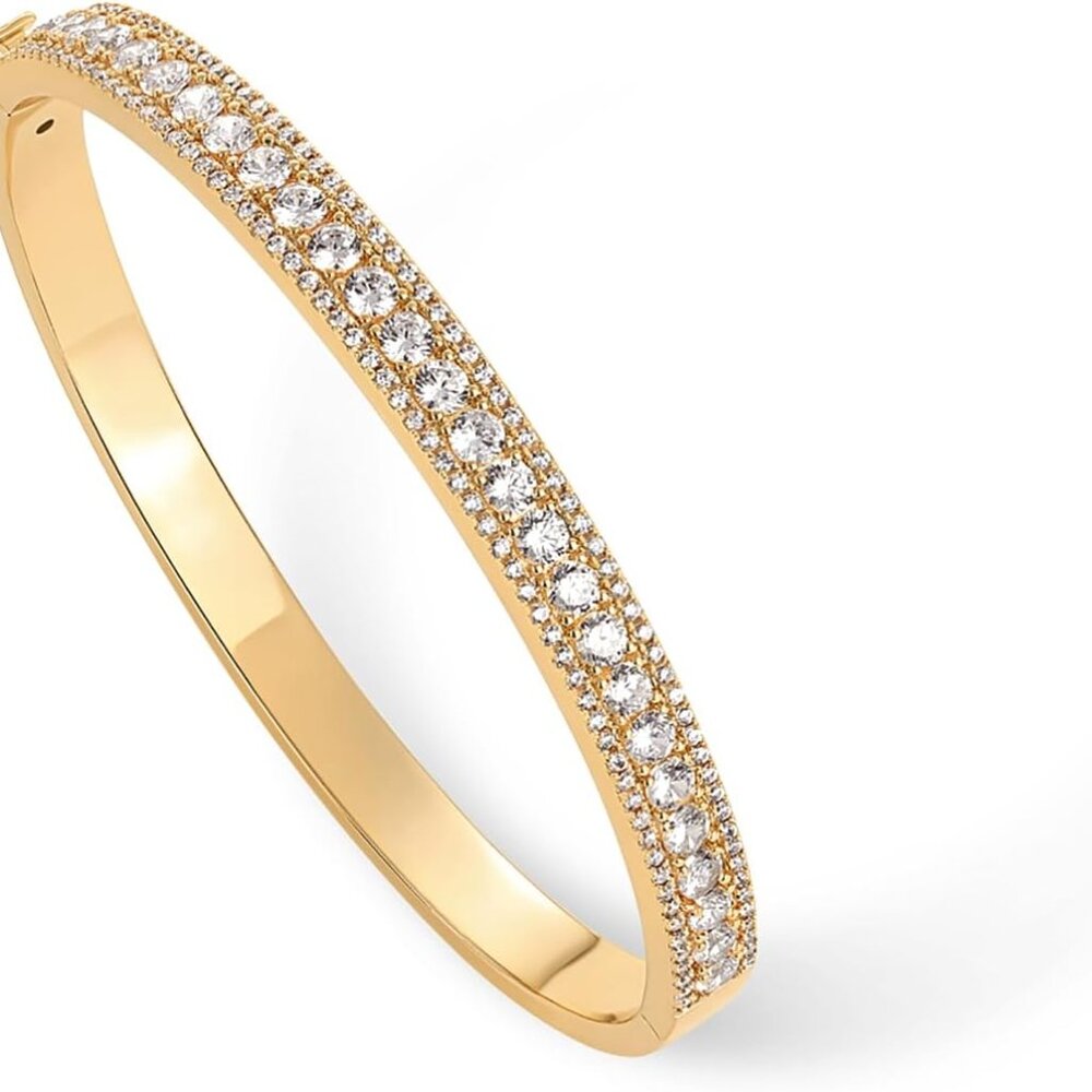 14K Gold Plated Cubic Zirconia Bangle Tennis Bracelets for Women | Classic Love - Picture 3 of 5